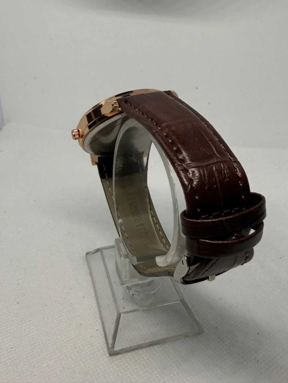 Mreurio Men's Round Analog Watch Rose Gold-Tone Case Brown Leather Band